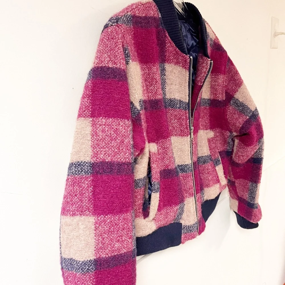 House of Harlow 1960 Women's Plaid Wool-Blend Quilted Lined Bomber Jacket